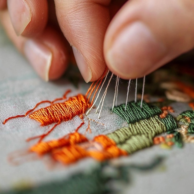 Ręce haftujące materiał